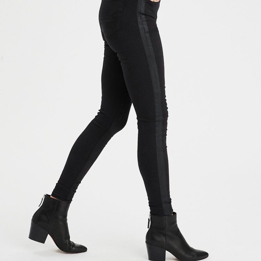 American Eagle high rise leather strip jeans